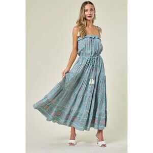 Wisteria Lane Boho Border Print Maxi Dress